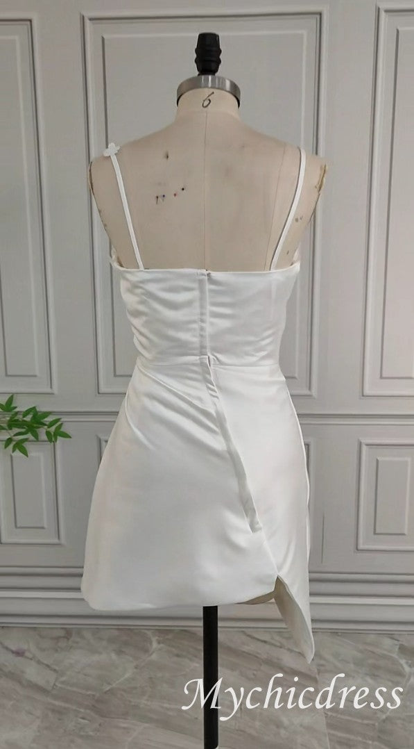 Elegant Mermaid Mini Short Wedding Dress with Spaghetti Straps & Floral Appliques - Perfect for Beach Weddings, Vow Renewals & Romantic Photoshoots