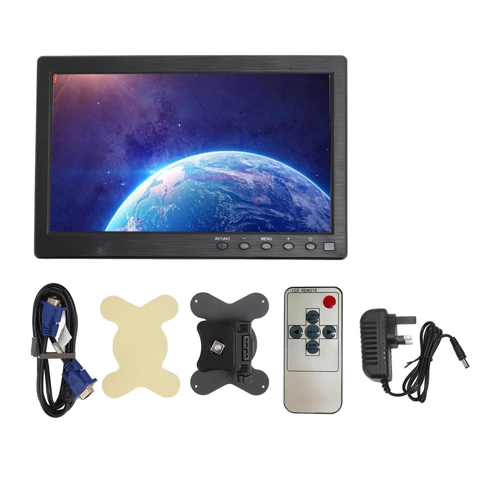 10.1 Inch HD IPS Monitor - 1024x600 Resolution, 16:9 Aspect Ratio with Remote Control | Image Mirror & Flip Function | Easy Installation for POS Systems, CCTV Surveillance & Digital Signage (UK Plug 100-240V) - Perfect for Retail Displays, Security Monitoring & Business Presentations