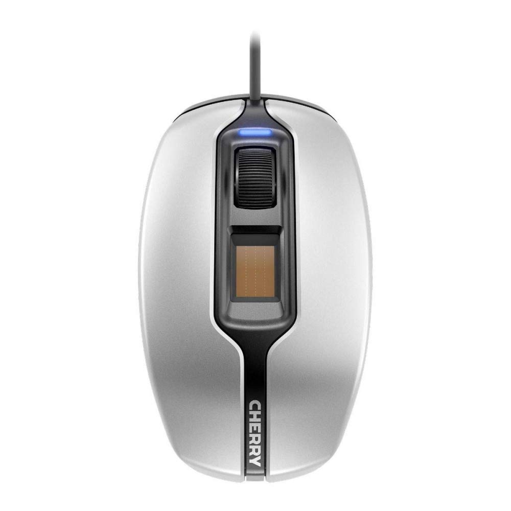 Cherry JM-A4900 Biometric Optical Mouse - 1375 DPI, 3-Button with Scroll Wheel, Silver & Black USB Mouse for PC/Laptop - Perfect for Office Work, Gaming & Graphic Design