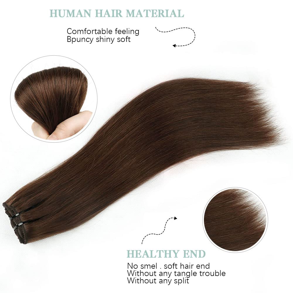 Brazilian Virgin Human Hair Clip in Extensions for Women - 8Pcs Straight Remy Hair with 18 Clips & Double Lace Weft (120g, 24inch, #4 Chocolate Brown) - Perfect for Daily Styling, Parties & Special Occasions