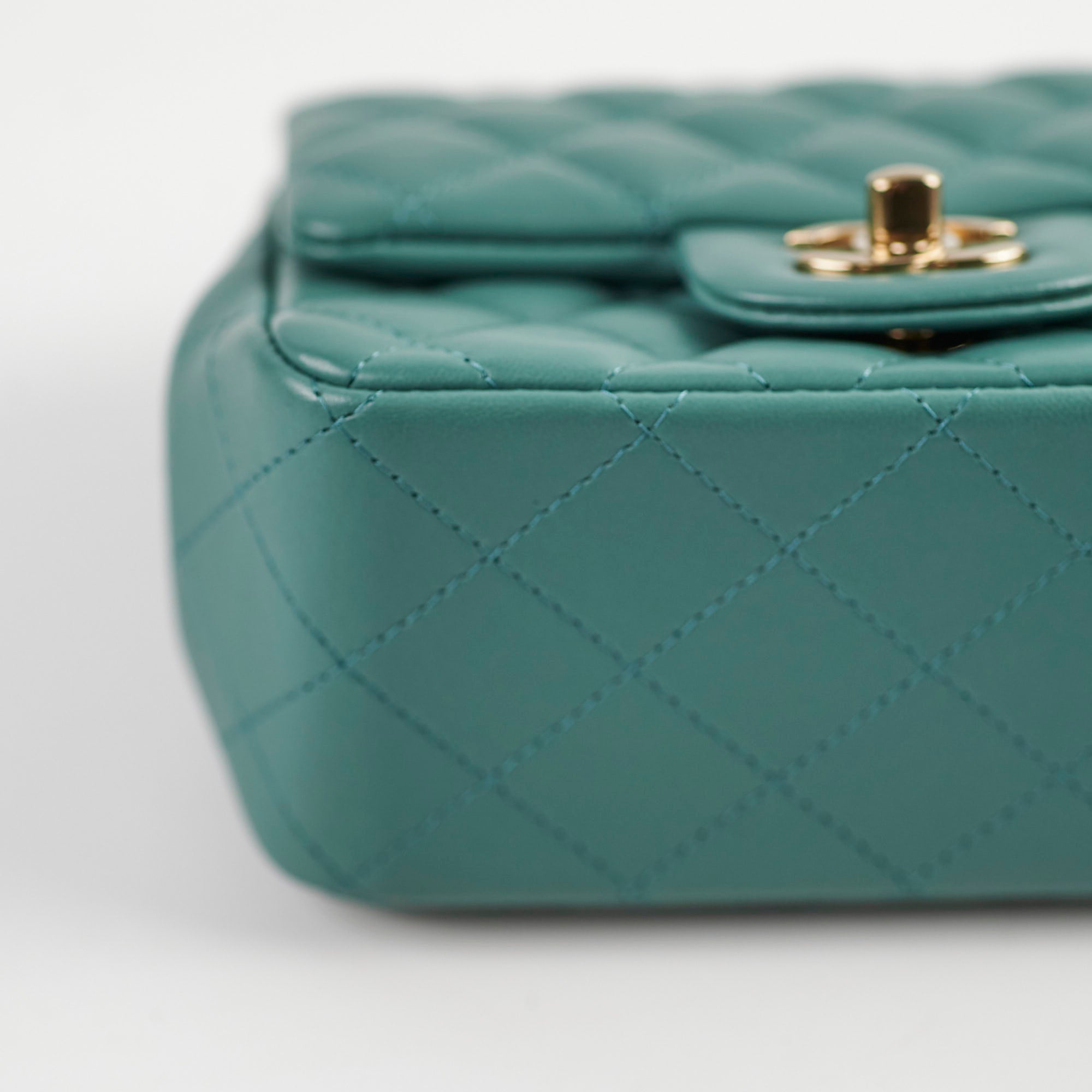 Chanel Mini Square Flap Bag Lambskin Leather Teal Green Microchip Luxury Crossbody Purse for Women - Perfect for Date Night, Parties & Special Occasions