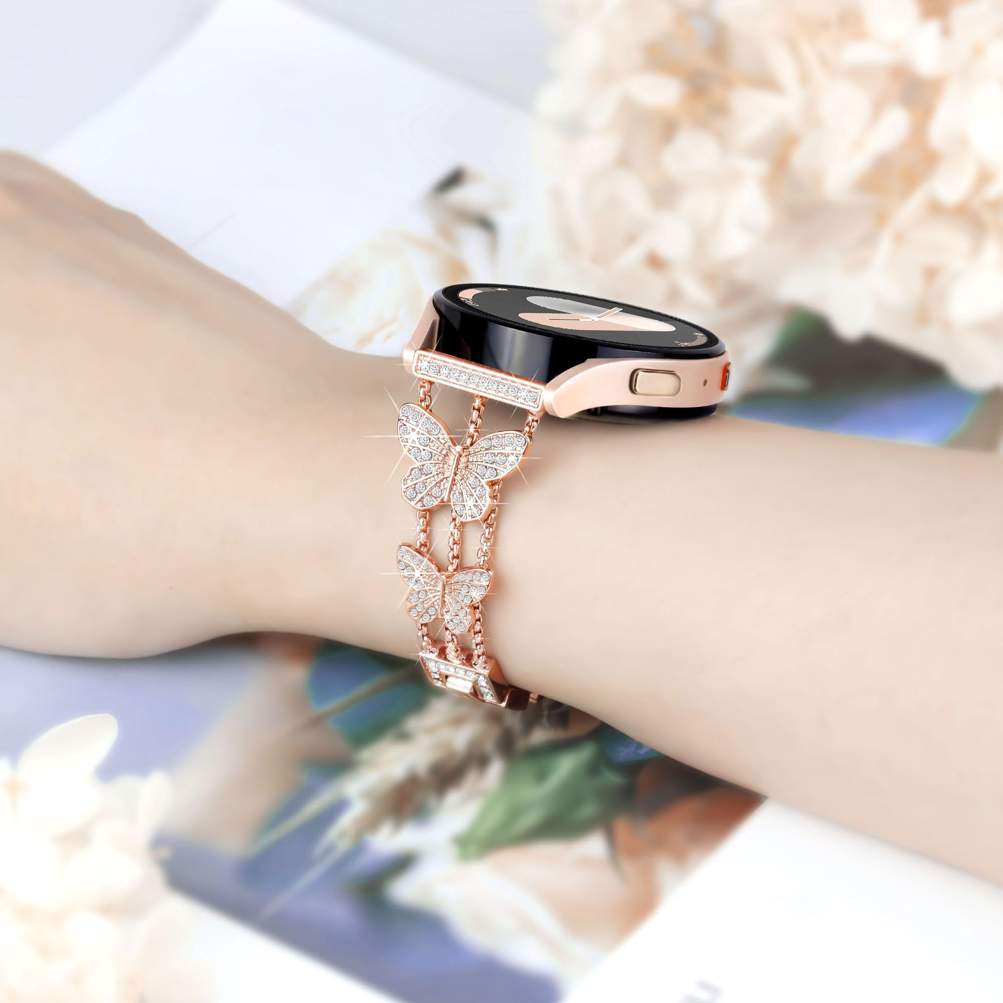 Samsung Galaxy Watch 7/6/5/4 Strap 20mm - Bling Metal Band for Women - Gym & Party Wear