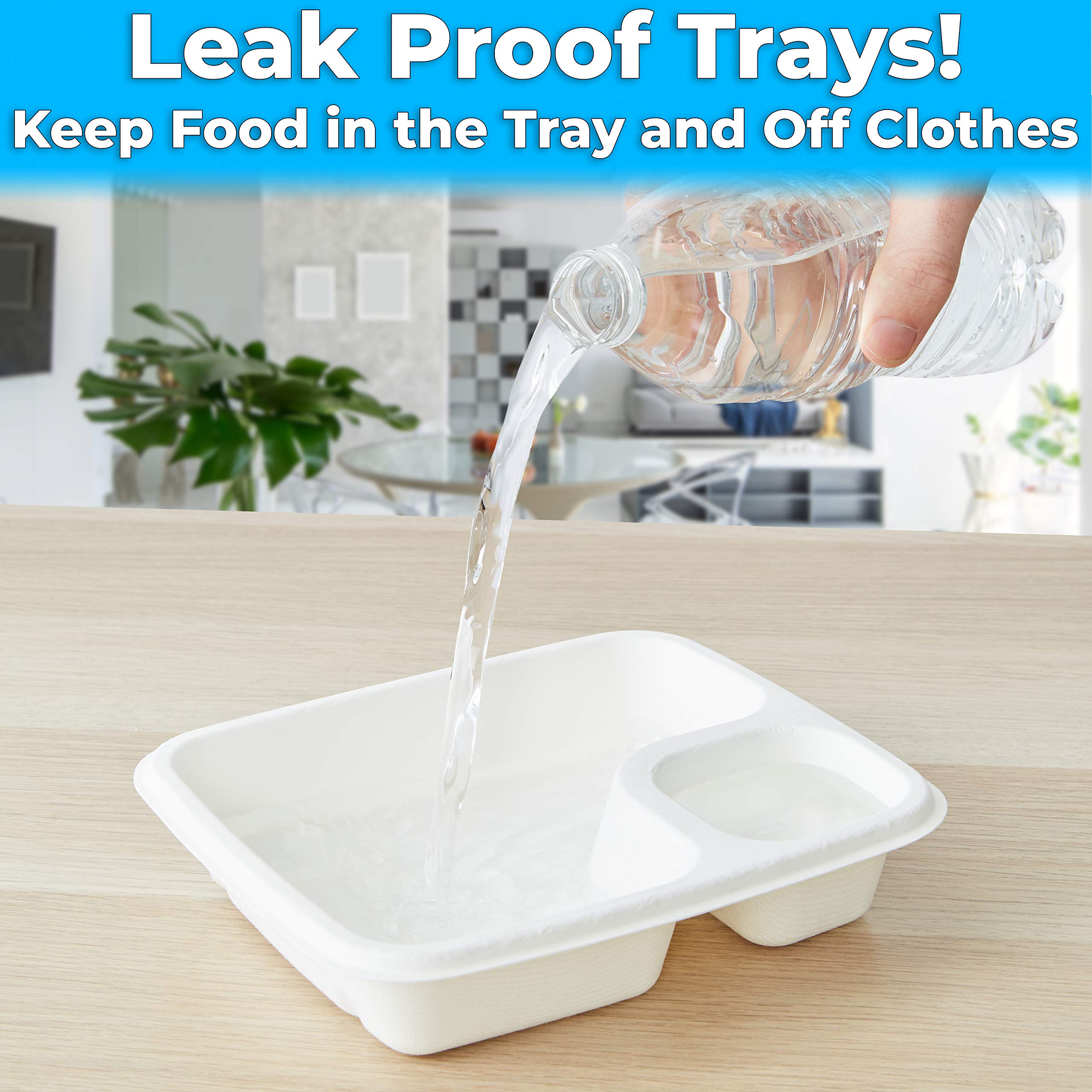 Leak-Free Compostable Bagasse Nacho Trays 300 Pack - Large 2-Compartment Microwave Safe Biodegradable Sugarcane Serving Trays - Durable Divided Holder for Snacks, Nachos, Cheese, Chips & Salsa - Perfect for Parties, Movie Nights & Catering Events