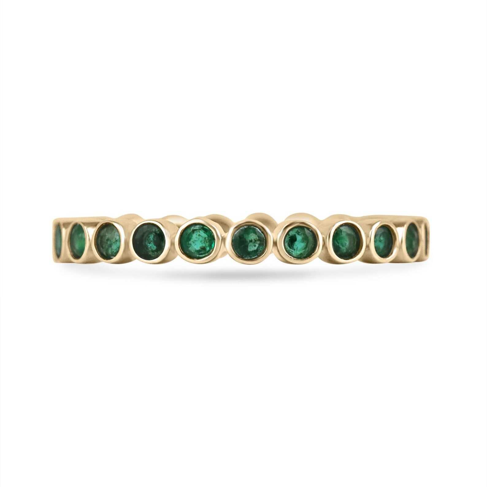 14K Gold Bezel Set Round Emerald Eternity Band Ring for Women - Wedding, Anniversary & Special Occasion Jewelry Gift