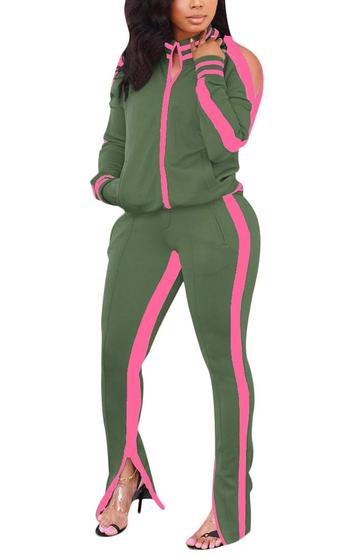 Aro Lora Women's Casual Striped Two-Piece Outfit with Long Sleeves & Side Slit - Stylish Tracksuit Jumpsuit for Work, Travel & Lounge Wear