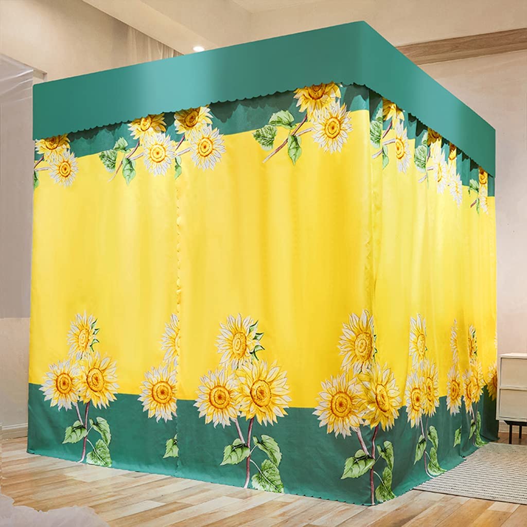 Princess 4 Corner Post Bed Canopy - Solid Color Bedroom Decor for Girls & Adults - Twin/Full/Queen/King Size - Kids Room & Adult Bedroom Curtain Net - Yellow Sunflower Pattern (King Size) - Perfect for Nursery, Bedroom Makeover & Fairy Tale Themed Decor