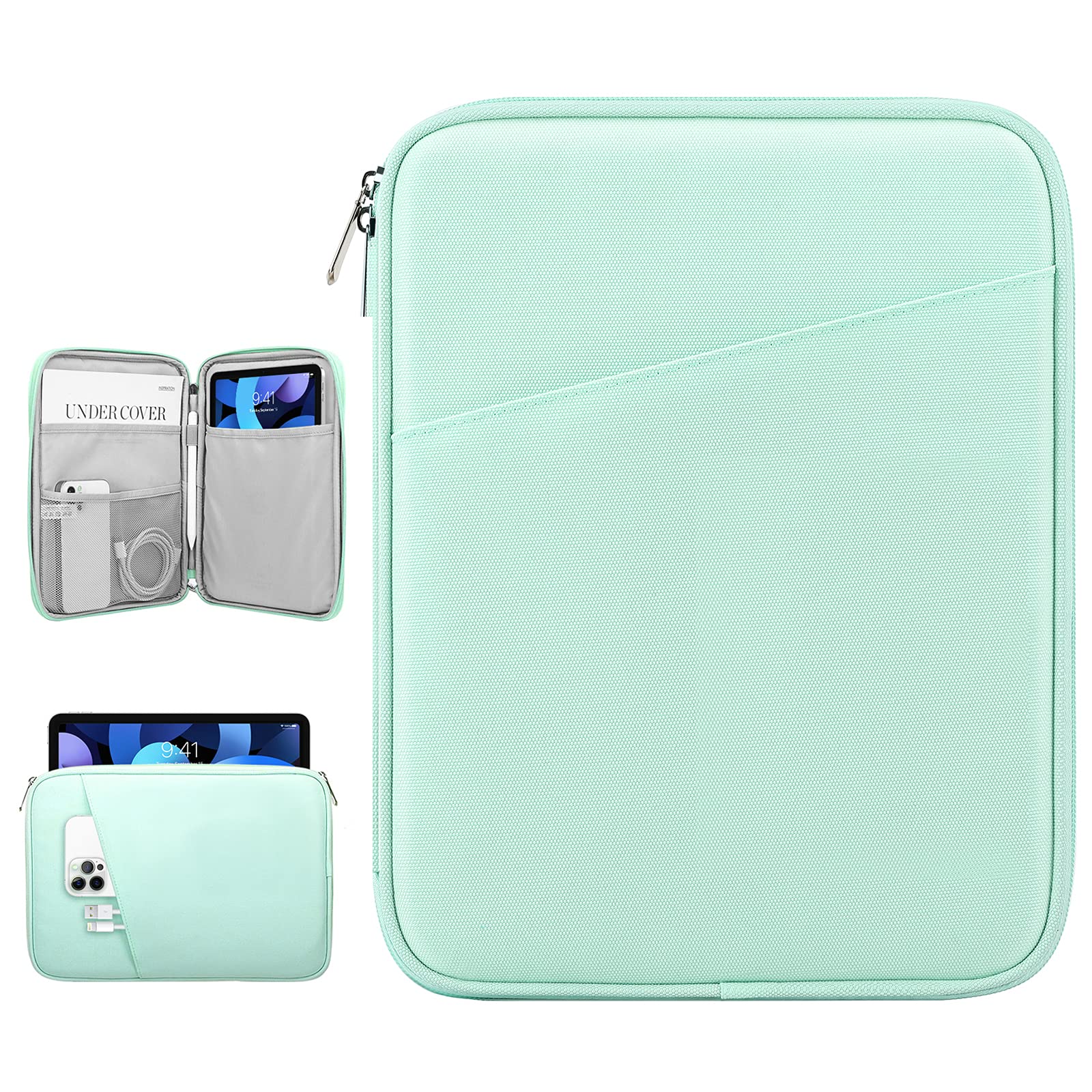 Premium 9-11 Inch Tablet Sleeve Case for iPad 10.2 (2019-2021), iPad Pro 11 (2018-2021), iPad Air 4 10.9 (2020) - Compatible with Samsung Galaxy Tab A7 10.4 & Lenovo Tab M10 Plus 10.3 - Protective Sleeve Bag in Mint Green - Perfect for Travel, Office & School Use