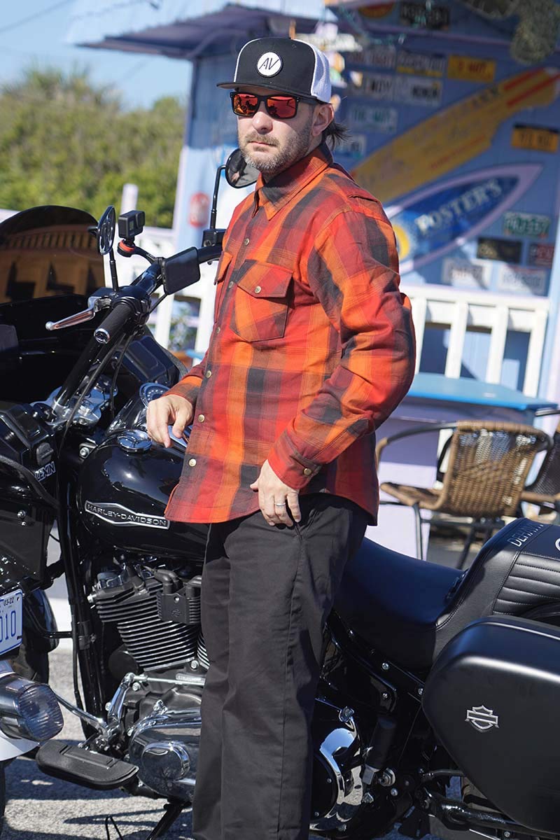 Milwaukee Leather MPM1641 Men's Plaid Flannel Biker Shirt with CE Approved Armor - Aramid Fiber Reinforced - Small Orange - Motorcycle Riding & Outdoor Adventure Shirt