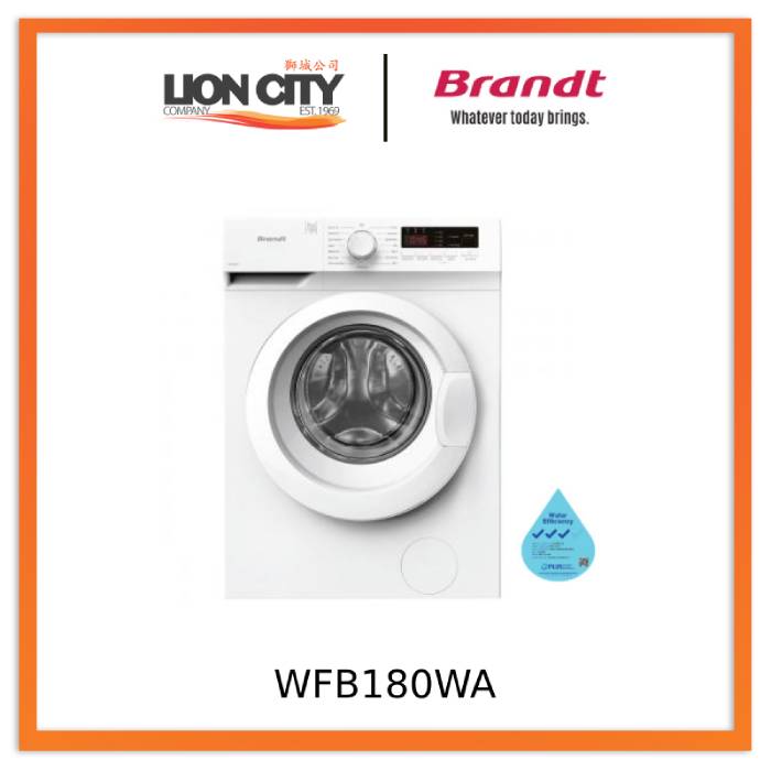 Brandt WFB180WA 8KG Front Load Washing Machine - Energy Efficient 3 Ticks Rating for Small Apartments & Laundry Rooms | Perfect for Compact Spaces & Eco-Friendly Homes