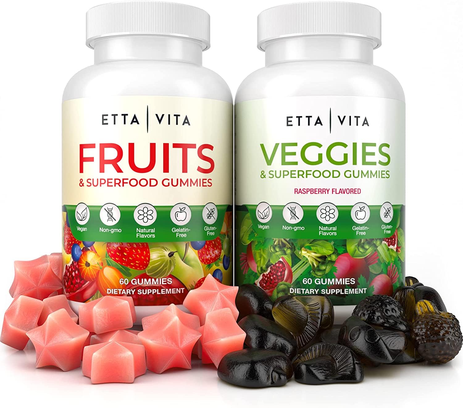 120 Chews Superfood Fruits & Veggies Gummies Supplement with 9 Superfruits & 30 Vegetables - Mushroom Blend, Non-GMO, Pectin-Based, Gluten-Free, No Capsules - Daily Nutrition for Kids & Adults