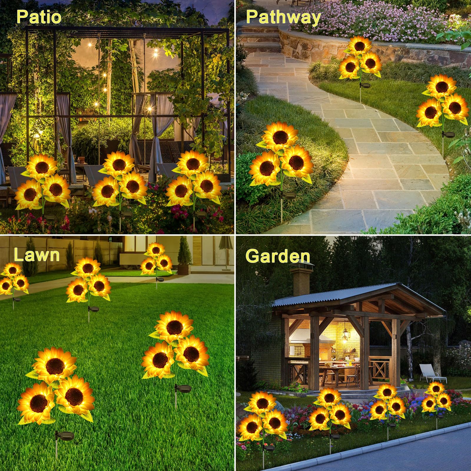 Upgraded 2 Pack Solar Sunflower Lights Outdoor - Waterproof Garden Solar Lights with Auto On/Off for Patio, Backyard & Pathway Decoration | Perfect for Landscape Lighting, Wedding Decor & Nighttime Safety