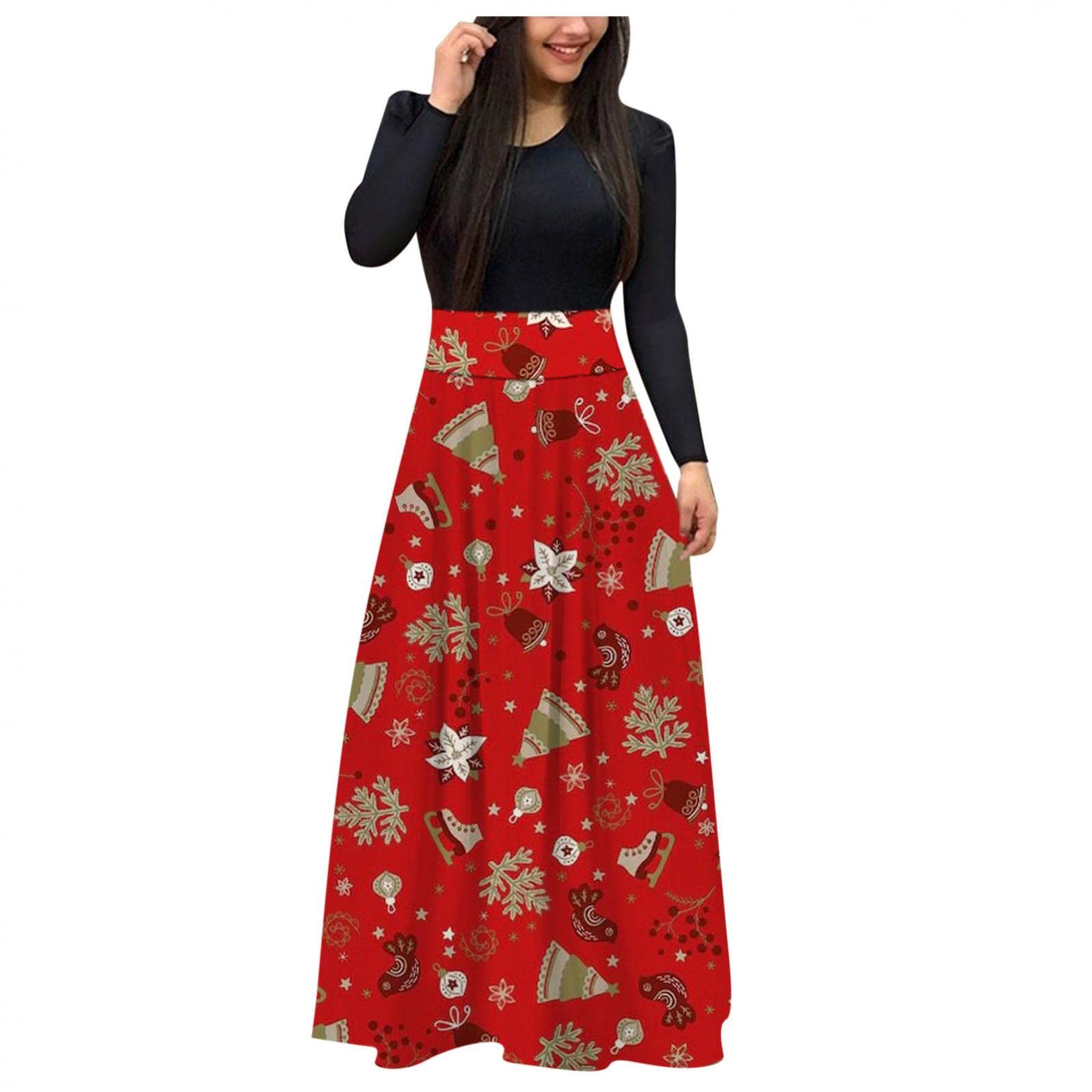 Women's Ruffle Dress - Christmas, Fall & Patriotic American Flag Dress with Snowflake Design | Perfect for Holiday Parties, Festive Gatherings & Seasonal Events