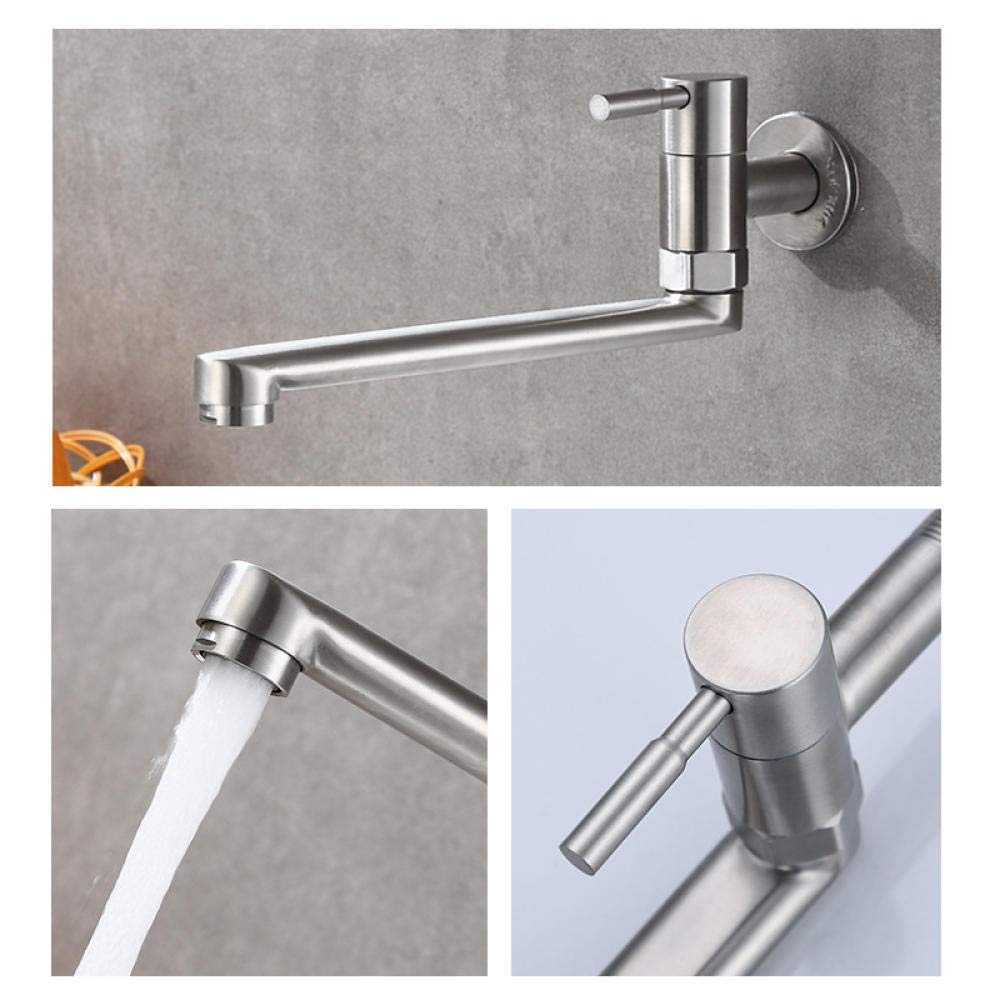 Stainless Steel 360 Degree Swivel Wall Mounted Single Cold Water Faucet - Kitchen Sink Tap, Bathroom Sink Tap, Mop Pool Tap - Perfect for Modern Kitchens, Utility Rooms & Outdoor Cleaning Stations