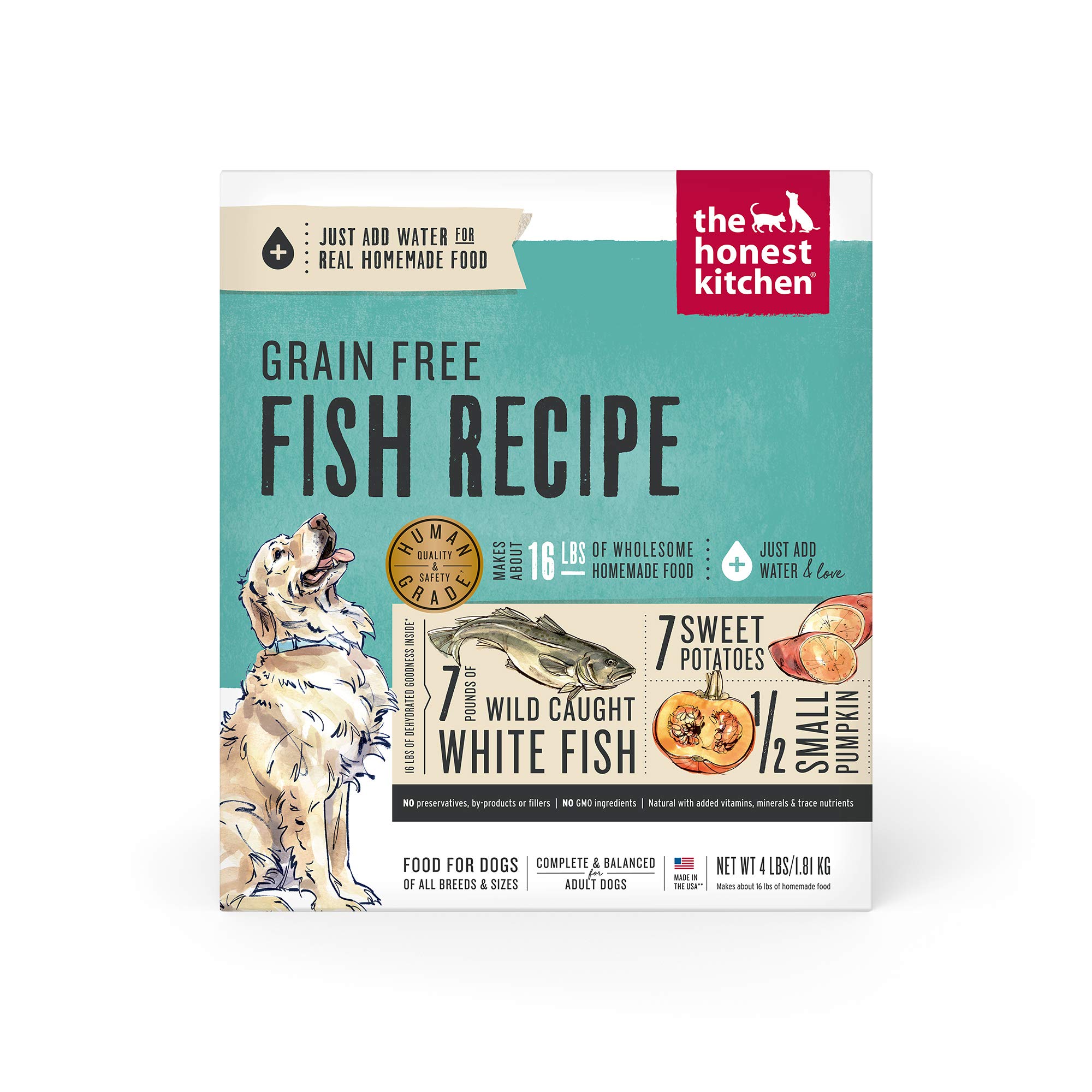 The Honest Kitchen Grain-Free Dehydrated Dog Food with Fish - 4 lb Box | Natural & Healthy Pet Nutrition for Small & Large Dogs | Perfect for Travel, Camping & Everyday Feeding