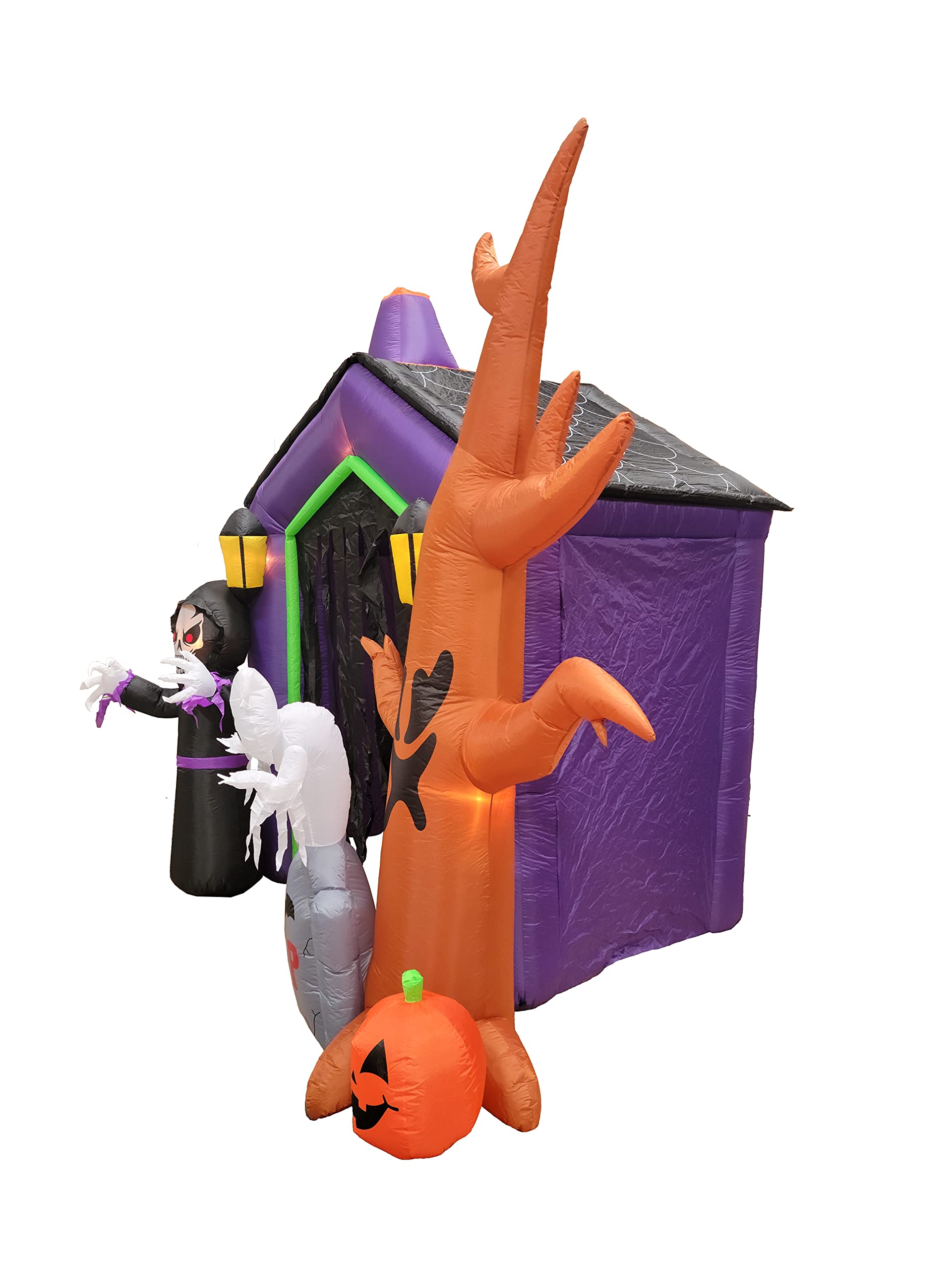 8.5 Foot Halloween Inflatable Haunted House Castle with Skeleton, Ghost & Skulls - Spooky Outdoor Yard Decoration for Halloween Party Decor, Trick or Treat Display, and Haunted House Theme Events