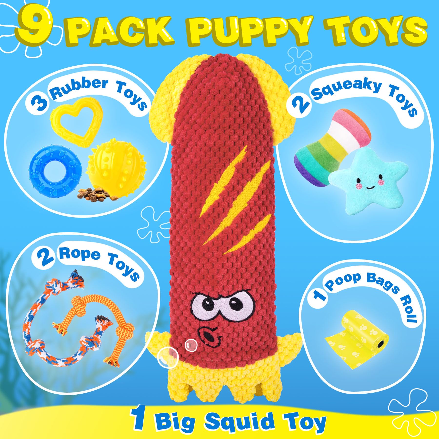 9 Pack Puppy Teething Toys for Small Dogs - Interactive Chew Toys with Rope, Treat Ball & Squeaky Toys - Great for Teething Relief, Training & Playtime - Perfect for Puppy Bonding and Dental Health