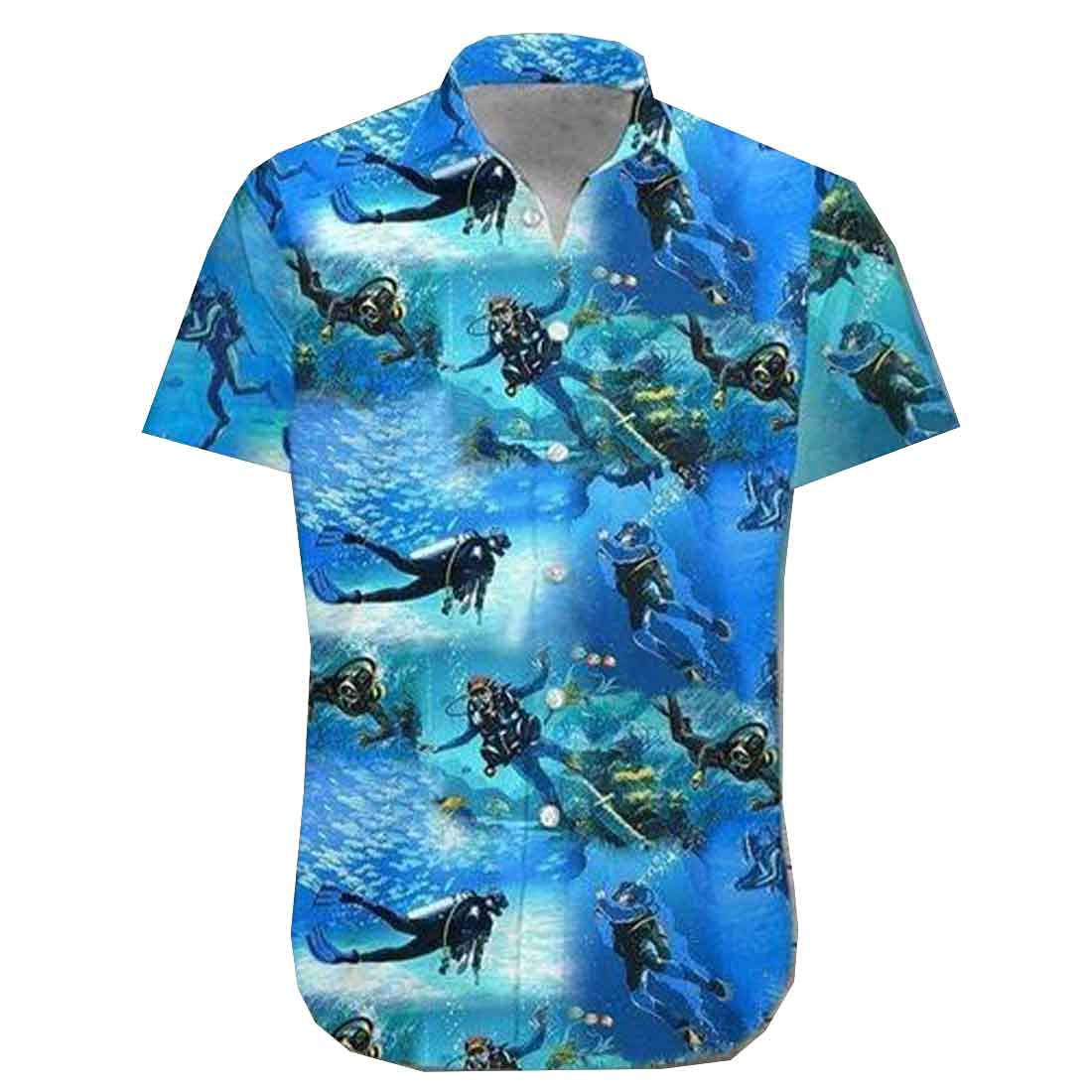 Tropical Ocean Hawaiian Shirts for Men - Short Sleeve Button Down Summer Shirts with Aquarium Print | Beach Vacation, Luau Party & Casual Wear