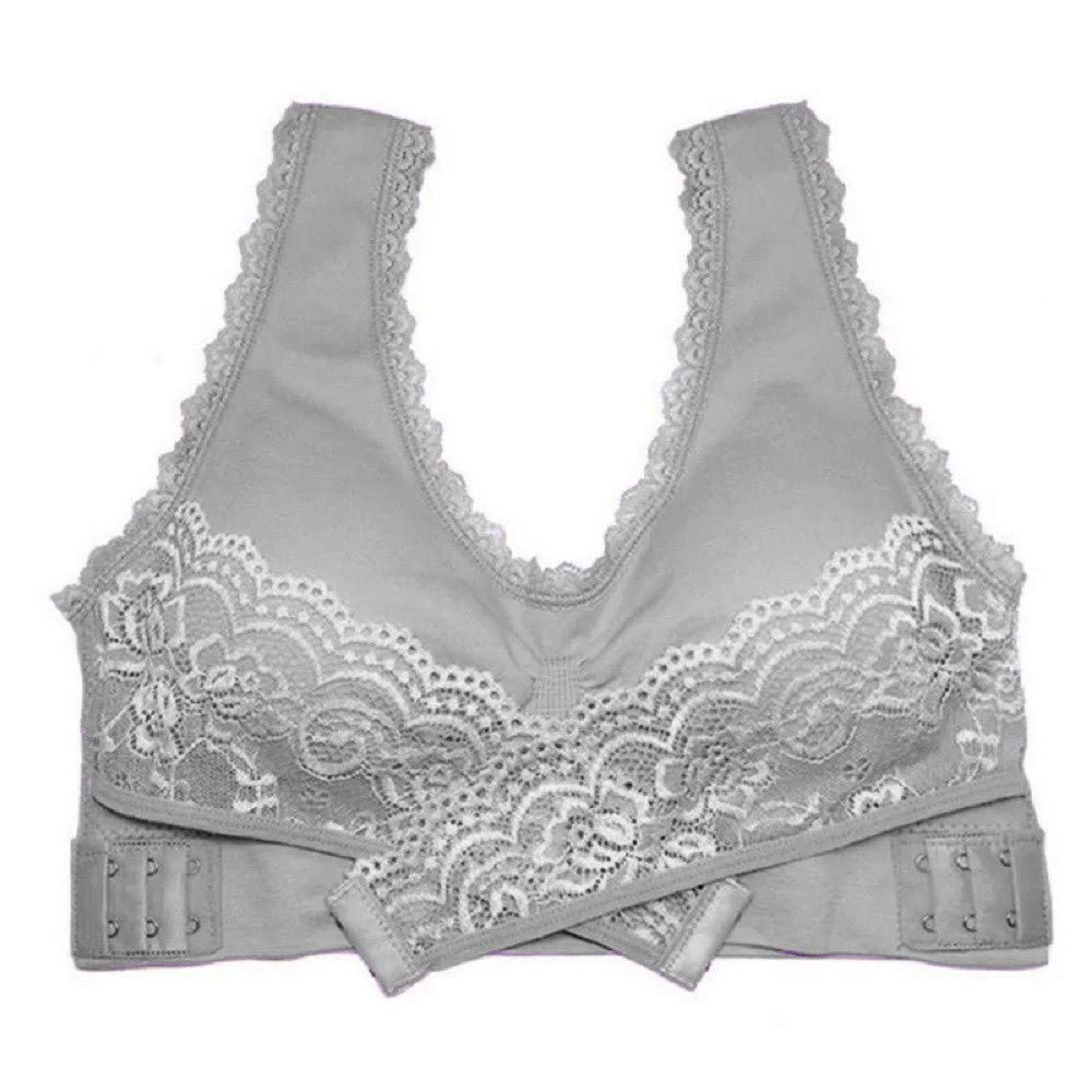 Sexy Wirefree Sports Bra for Women - Seamless Cross Front Design with Adjustable Side Buckles & Removable Pads - Perfect for Running, Yoga & Gym Workouts (Grey)