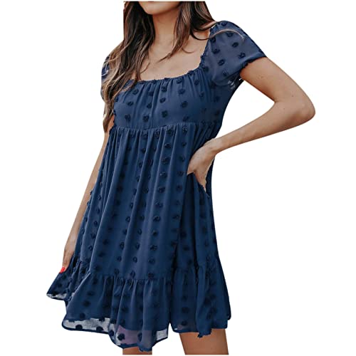 Elegant Plus Size Swiss Dot Square Neck Ruffled Babydoll Dress for Women - Flowy Wedding Guest Dress, Casual Party Mini Dress - Perfect for Bridal Showers, Garden Parties & Summer Events