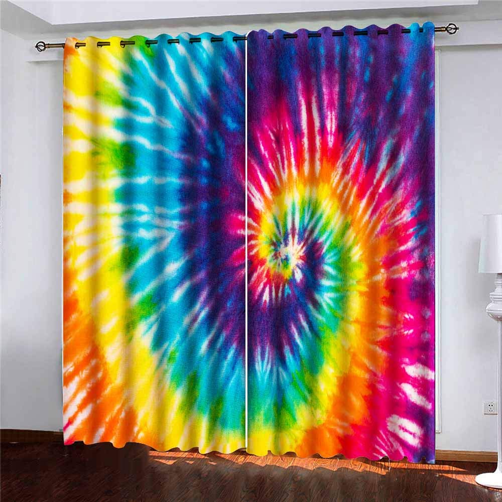 Abstract Swirl Tie Dye Blackout Curtains Set of 2 Panels 52x63 Inch - Christmas Window Drapes for Bedroom, Living Room & Dorm | Noise Reducing & Thermal Insulating Room Darkening Curtains for Better Sleep