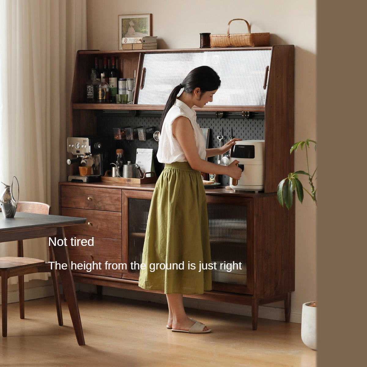 Solid Black Walnut Wood Sideboard Buffet Cabinet - Elegant Dining Room Storage for China, Linens & Entertaining Essentials