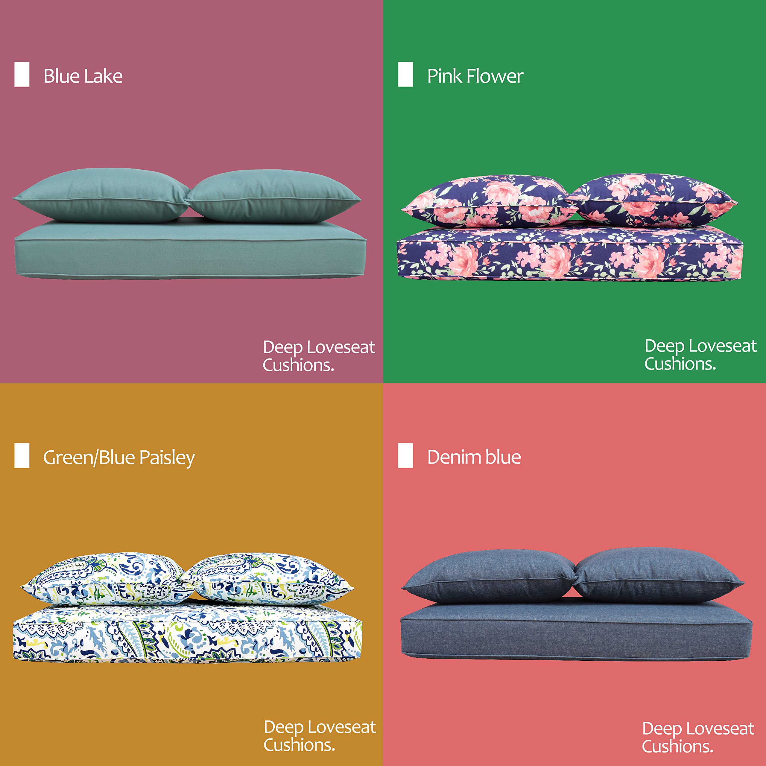 Premium BOSSIMA Patio Furniture Cushions - Deep Seat Loveseat Cushion Set for Indoor & Outdoor Use - Water-Resistant Denim Blue - Perfect for Garden, Deck, Poolside & Patio Relaxation