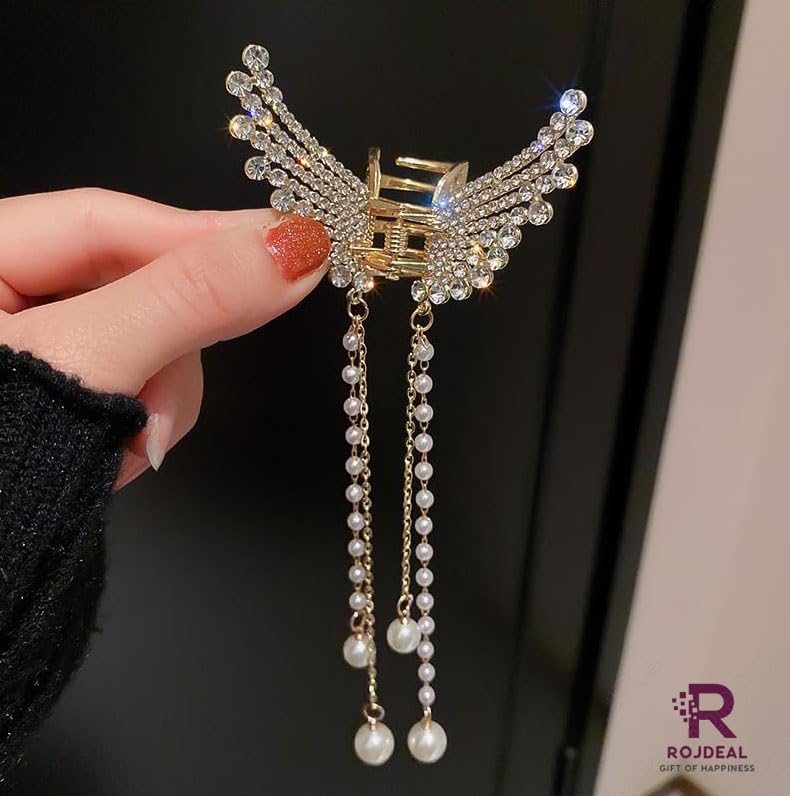 Sparkling Rhinestone Pearl Hair Claw Clips for Women - Crystal Metal Butterfly Tassel Hair Clamps (1 Piece) - Elegant Hair Styling Accessories for Parties, Weddings & Everyday Wear