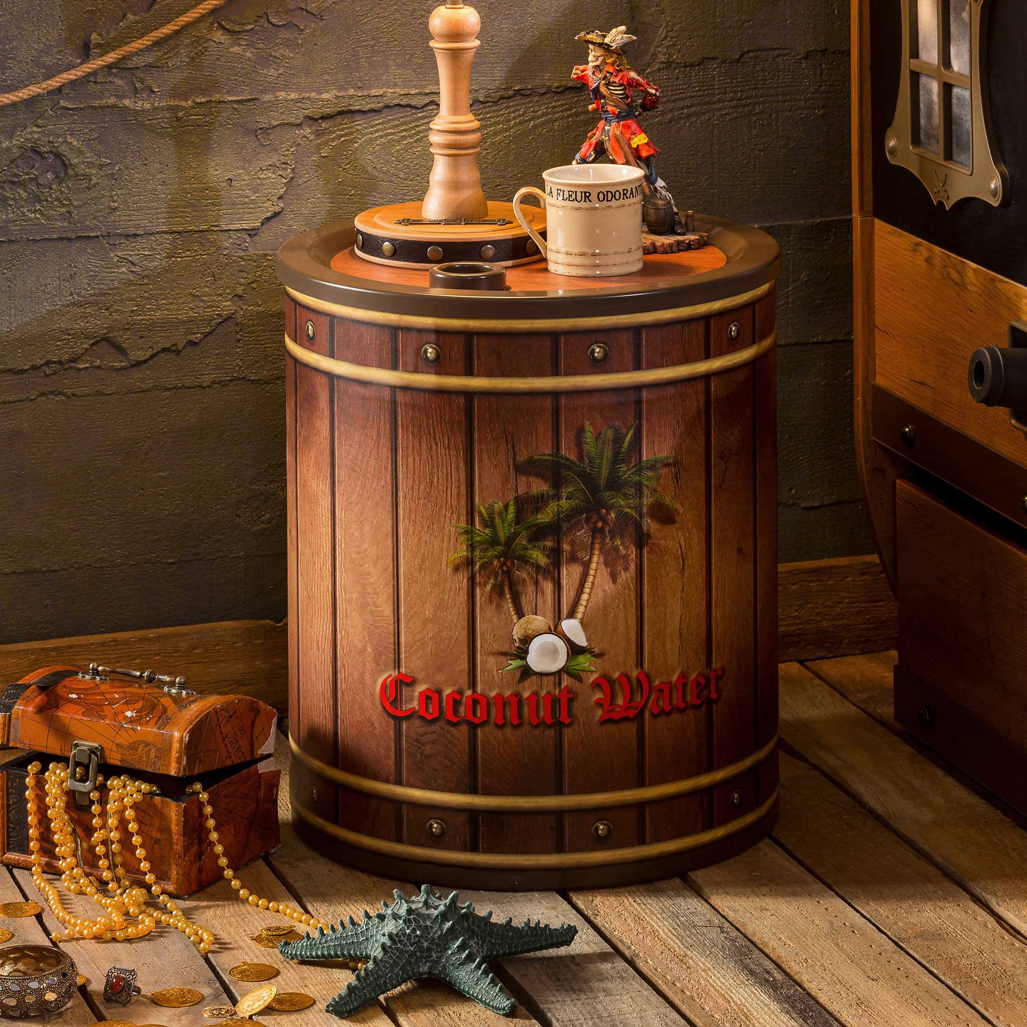 Pirate Themed Coconut Nightstand and Toy Storage Box - Brown Wooden Kids Furniture for Bedroom & Playroom Organization