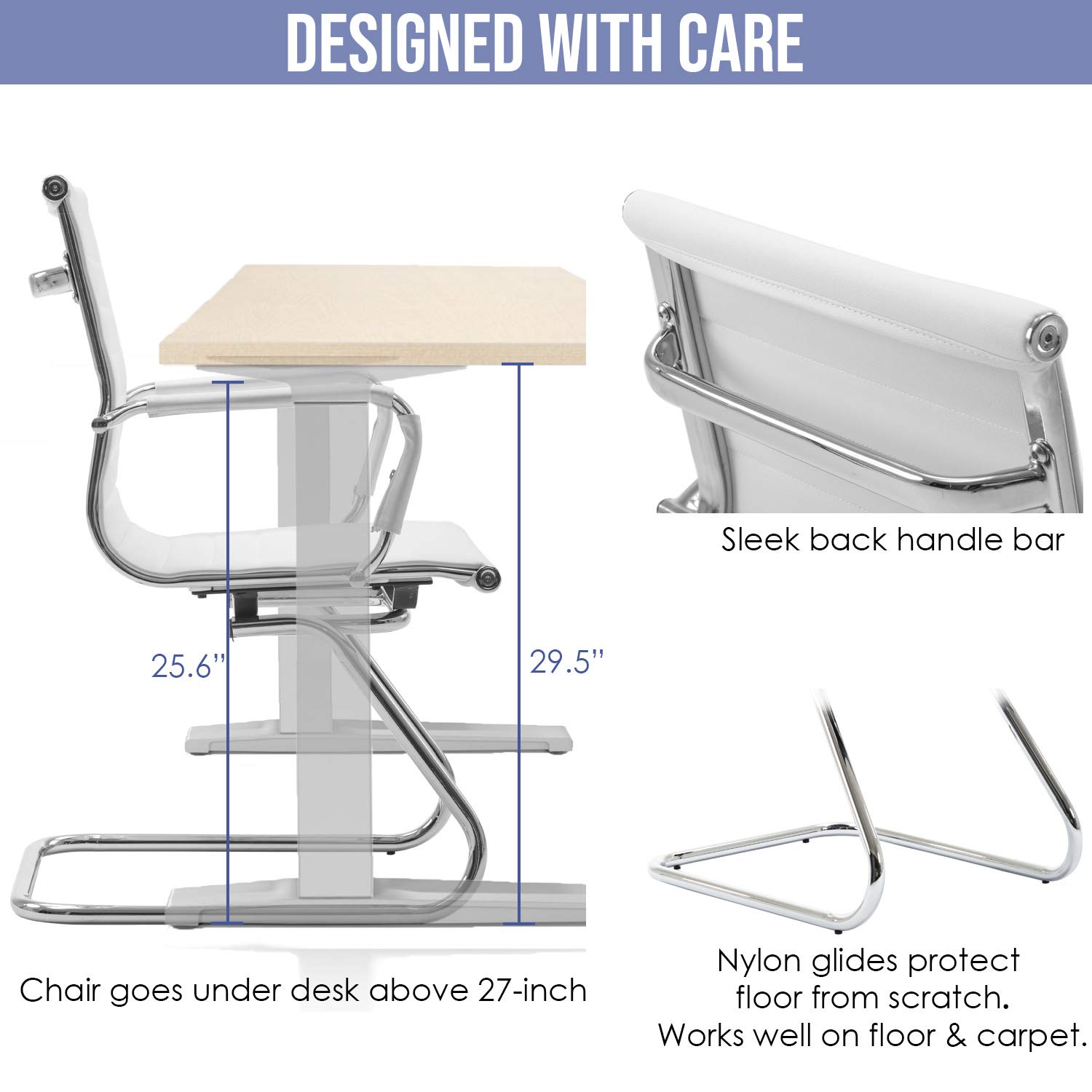 Wahson Office Guest and Reception Chairs - Leather Mid Back Conference Chairs with Sled Base for Meeting Room, Lobby, Waiting Area - White (Set of 6) - Perfect for Corporate Offices, Hotels, and Reception Areas