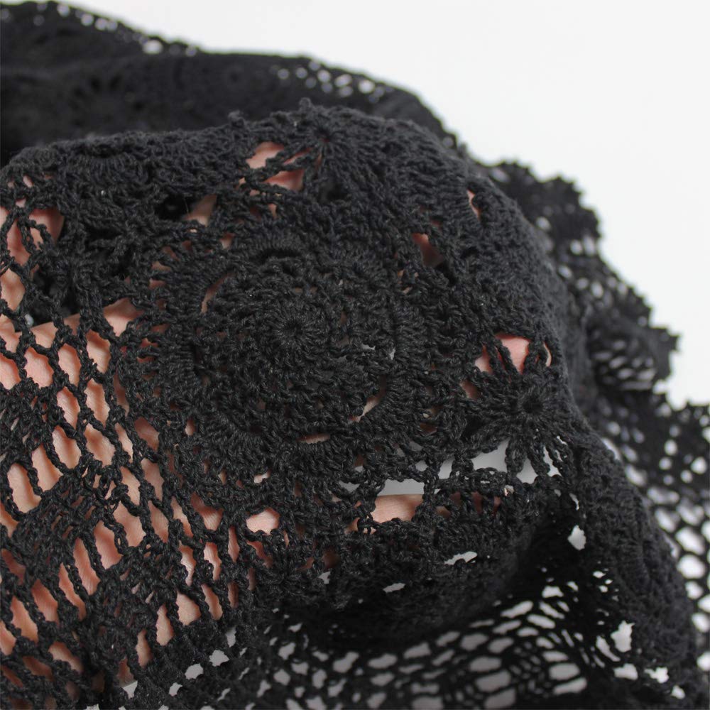 KEPSWET Handmade Cotton Crochet Lace Table Runner - 14x36 Inch Black Rectangular Coffee Table Decor for Dining Room, Wedding & Home Decoration