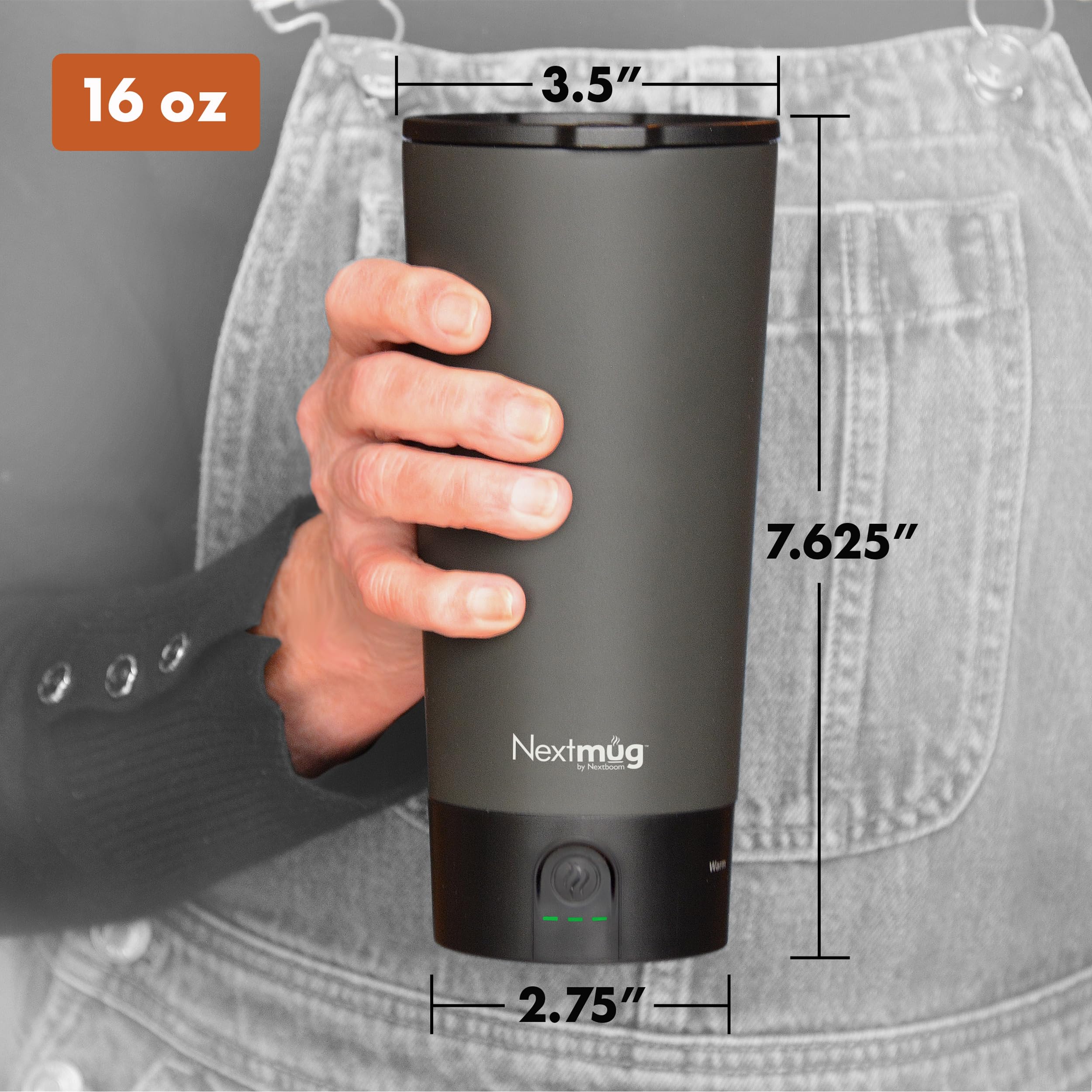 Nextmug Go - 16oz Smart Self-Heating Travel Mug with Temperature Control - Graphite Color - Perfect for Coffee, Tea & Hot Drinks On The Go, Commuting, Office & Outdoor Adventures
