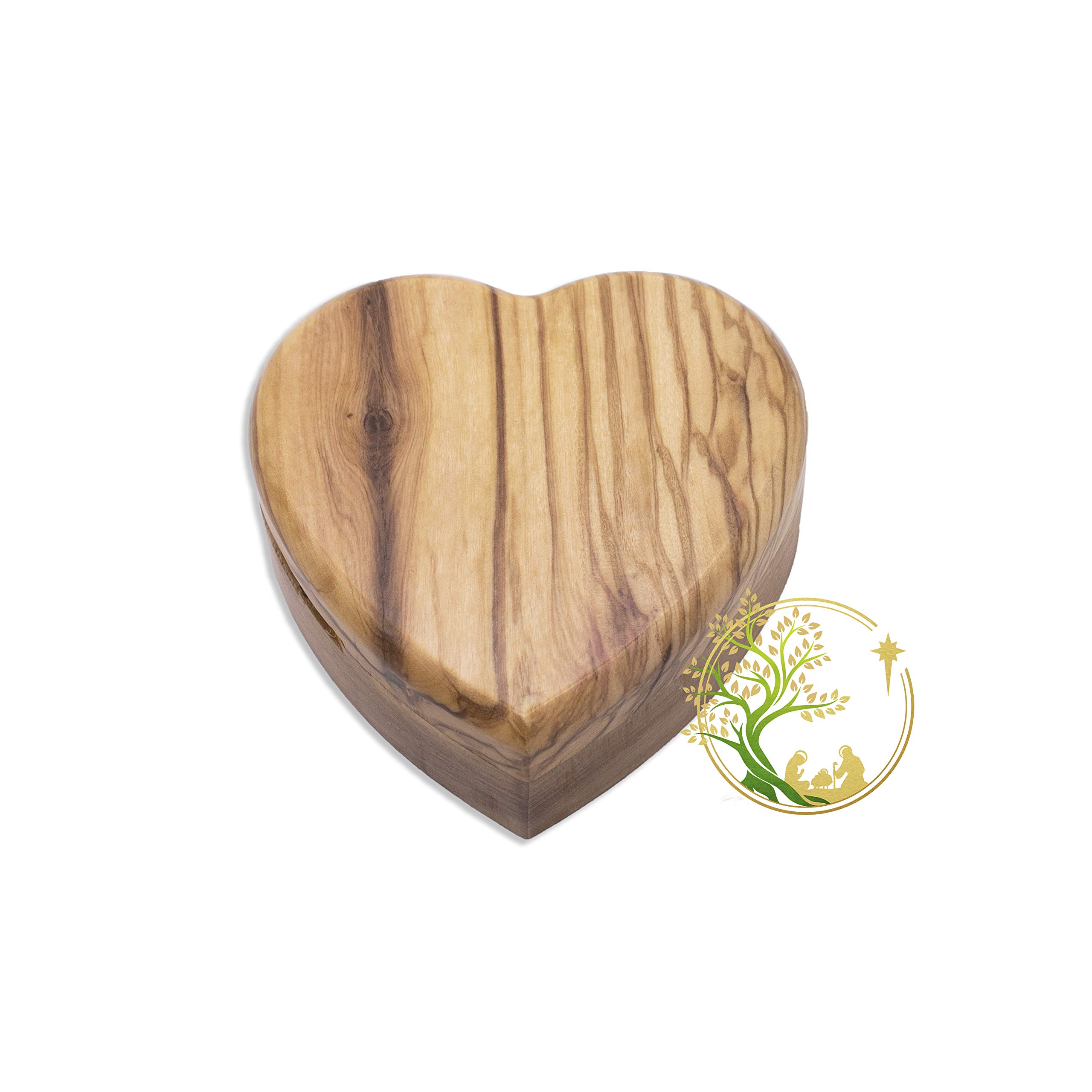 Holy Land Olive Wood Heart Jewelry Box - Handmade Rosary & Keepsake Box for Baptism, Confirmation, First Communion Gifts | Perfect for Religious Ceremonies, Wedding Favors & Home Decor