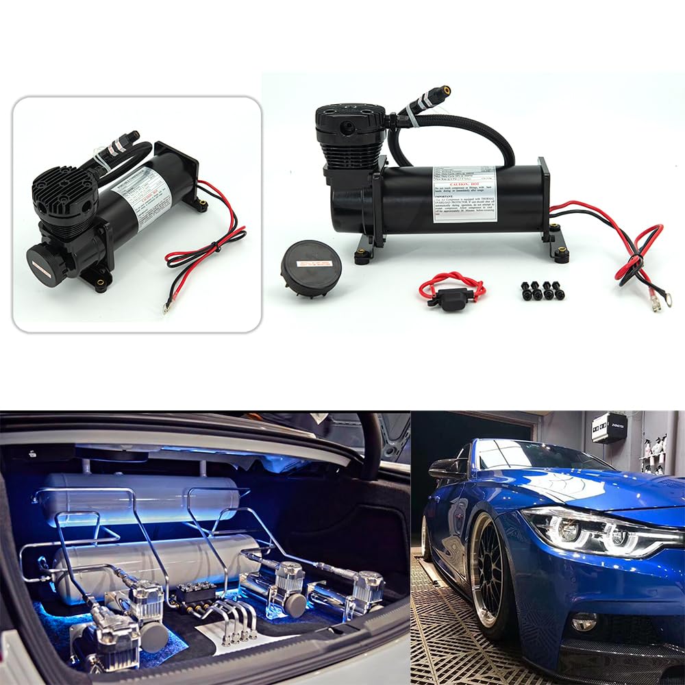 200PSI 1/4 NPT Heavy Duty 12V Air Compressor for Train Horn & Air Ride Suspension - Perfect for Trucks, Cars & Vehicles (Black) - Ideal for Off-Roading, Towing & Custom Automotive Upgrades