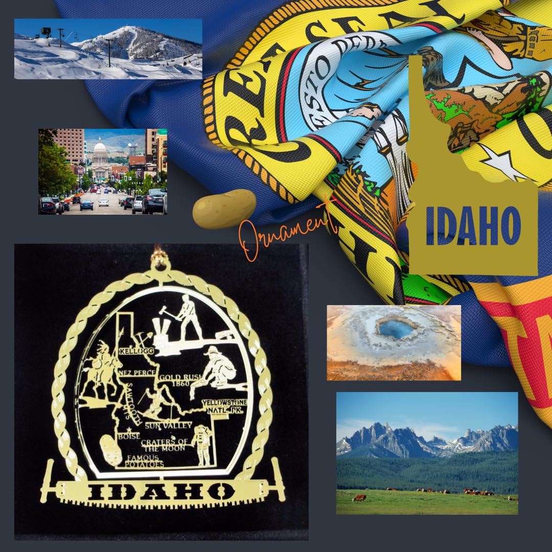 Idaho Christmas Ornament - Travel Souvenir Gift Featuring Boise Potatoes & Yellowstone Park - Perfect for Holiday Decorations & Idaho-Themed Gifts