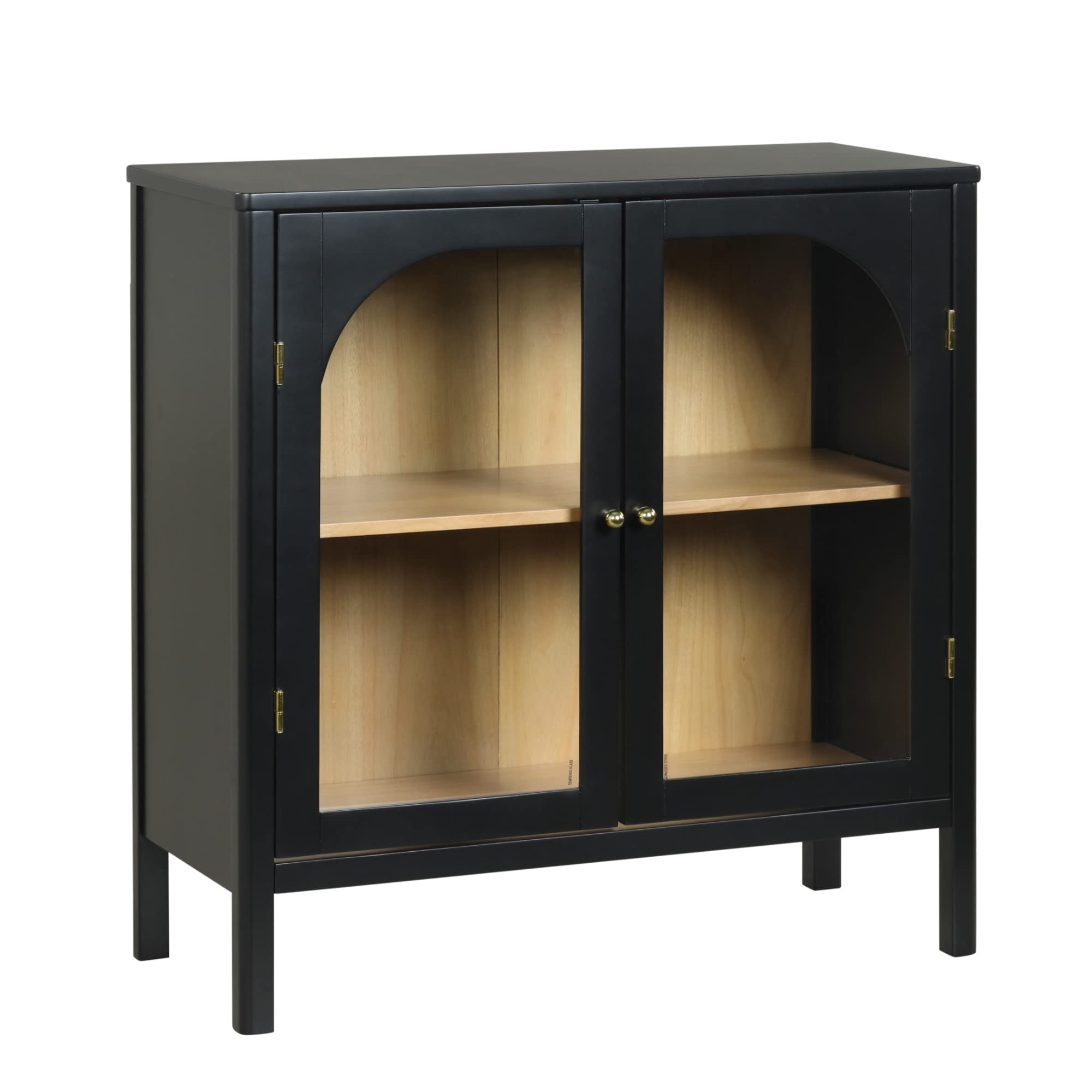 Nathan James Mason Modern Storage Cabinet - Black Oak Wood Buffet Sideboard with Glass Doors & Adjustable Shelf - Free Standing Accent Credenza for Dining Room, Entryway, Living Room - Perfect for Home Organization & Stylish Storage Solutions