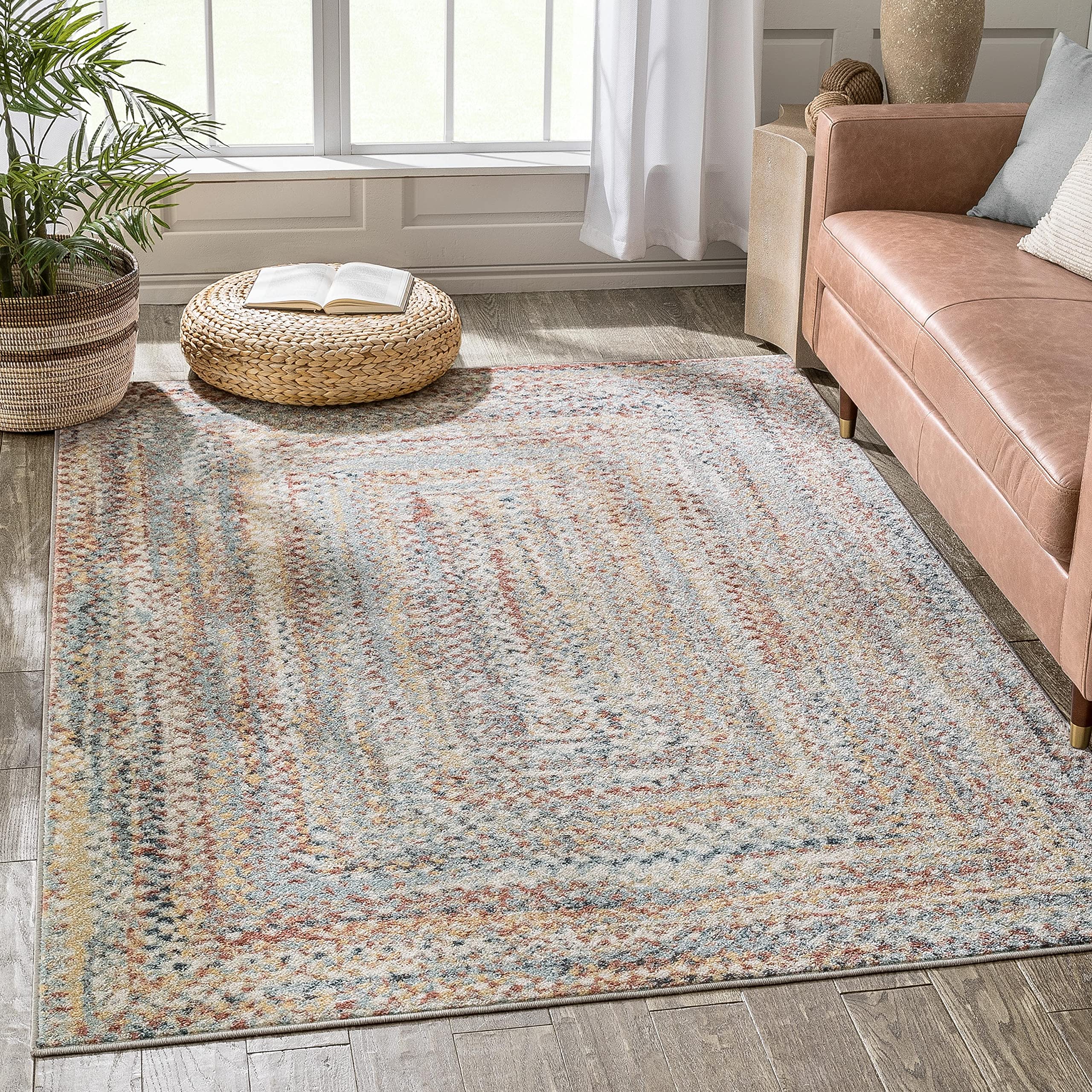 Well Woven Raggi Vintage Light Blue Multi Chindi Braided Pattern Area Rug 5'3