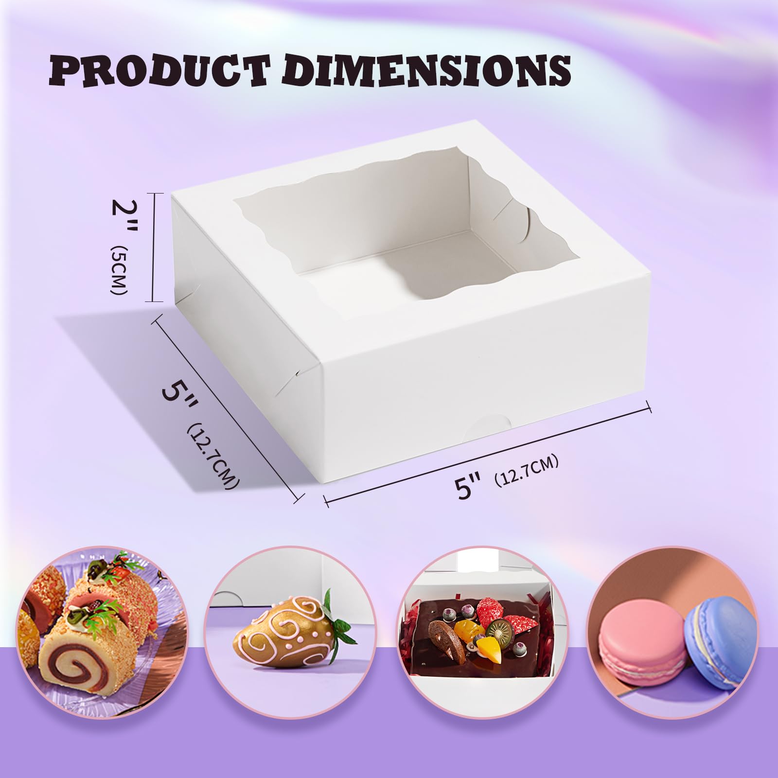 50 Pcs 5x5x2 Inch Clear Window Bakery Boxes for Cookies, Mini Cakes, Macarons - Perfect for Dessert Packaging, Gift Boxes & Party Treats Display