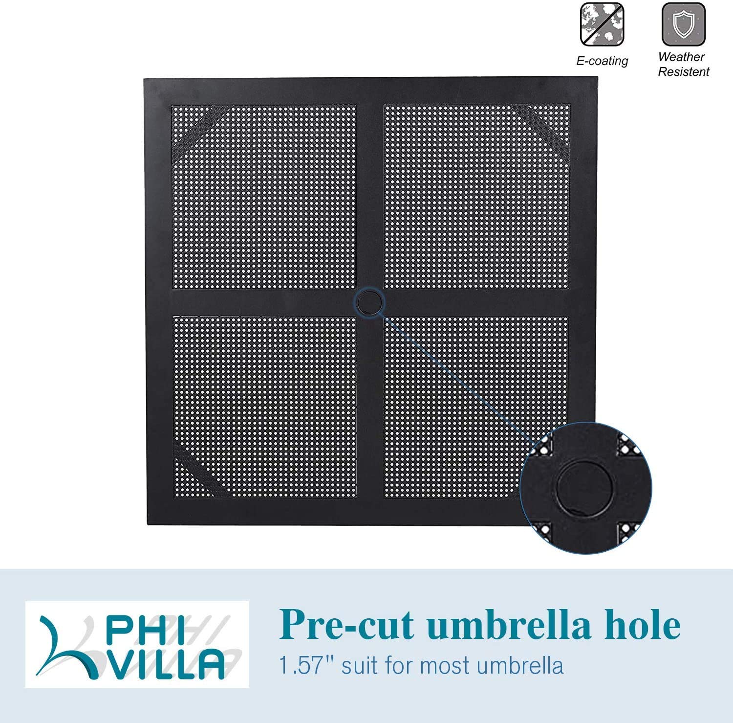 PHI VILLA 5-Piece Outdoor Dining Set - 4 Metal Patio Chairs & 1 Rectangular Umbrella Table - Durable Bistro Furniture for Backyard, Garden, Poolside & Restaurant Outdoor Seating
