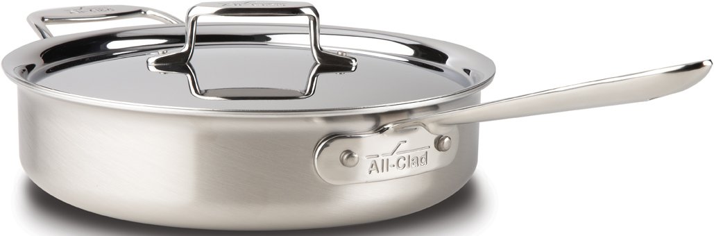All-Clad BD55404 D5 Brushed 18/10 Stainless Steel 5-Ply Bonded Dishwasher Safe Saute Pan with Lid - 4-Quart Silver Cookware for Professional Chefs & Home Cooking | Perfect for Searing, Sauteing & Simmering