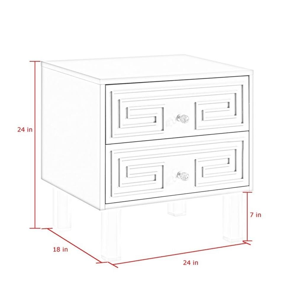 White Melanie 2-Drawer Nightstand with Clear Lucite Legs - Modern Bedside Table for Bedroom, Living Room & Guest Room