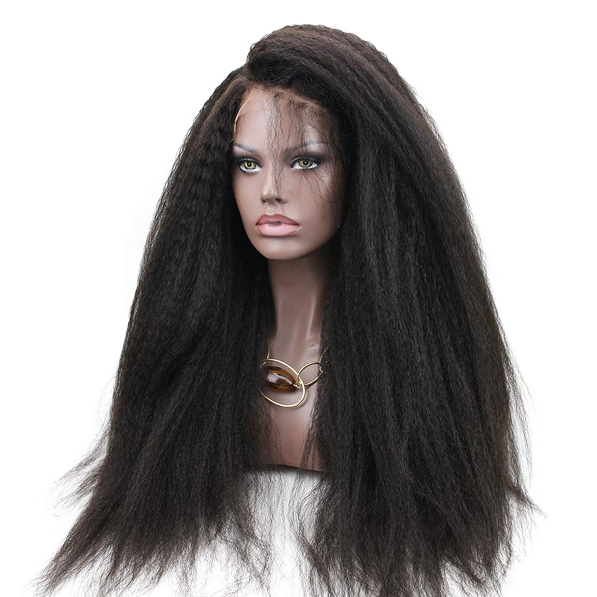 Dreambeauty 250% High Density Kinky Straight Lace Front Human Hair Wig - Brazilian Virgin Hair with Baby Hair for Women (22 Inch, Natural Black) | Perfect for Daily Wear, Cosplay & Special Occasions