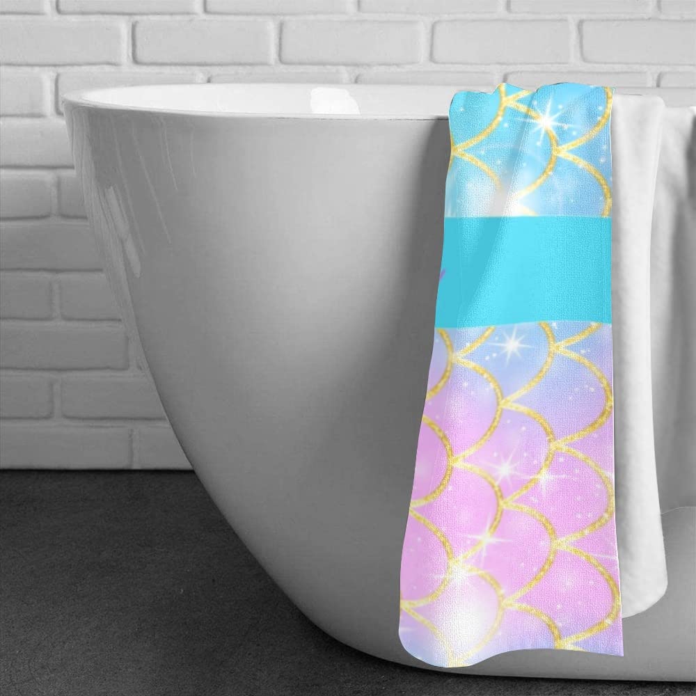 Custom Kids Beach Towels with Name - Personalized Mermaid Beach Towels for Girls, Quick Dry Microfiber, Fish Scales Design - Perfect for Pool, Beach, and Summer Vacations