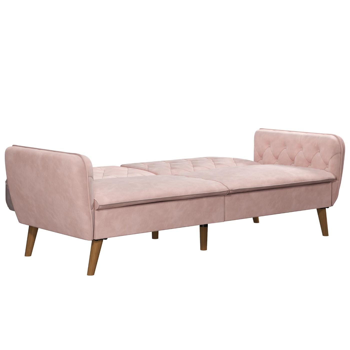 Novogratz Tallulah Convertible Memory Foam Futon Couch - Pink Velvet Sofa Bed for Small Spaces, Guest Room & Dorm | Comfortable Sleeper for Living Room, Apartment & Studio