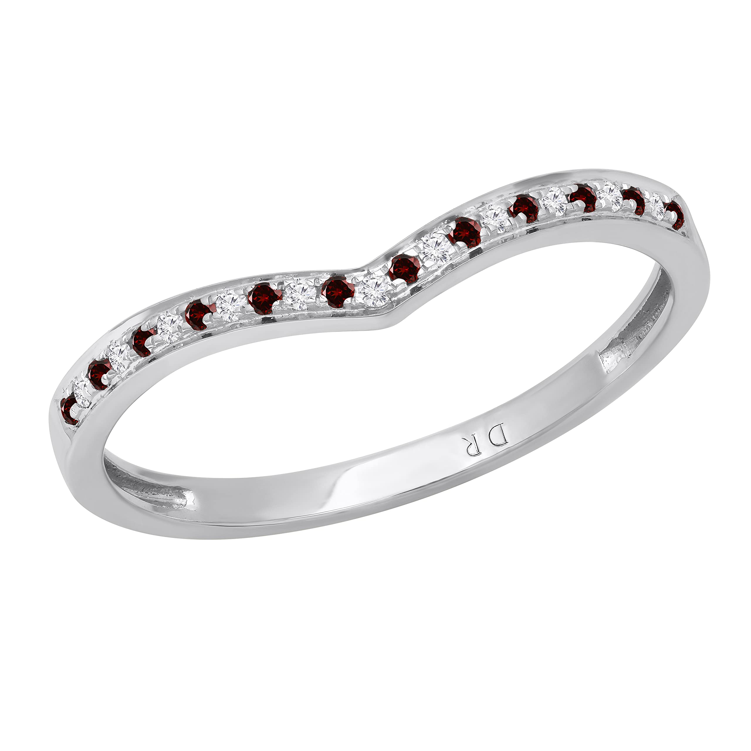 10K Solid White Gold Round Gemstone & Diamond Women's Bridal Wedding Band - Chevron Anniversary Ring for Engagement, Promise, or Special Occasions | Dazzlingrock Collection
