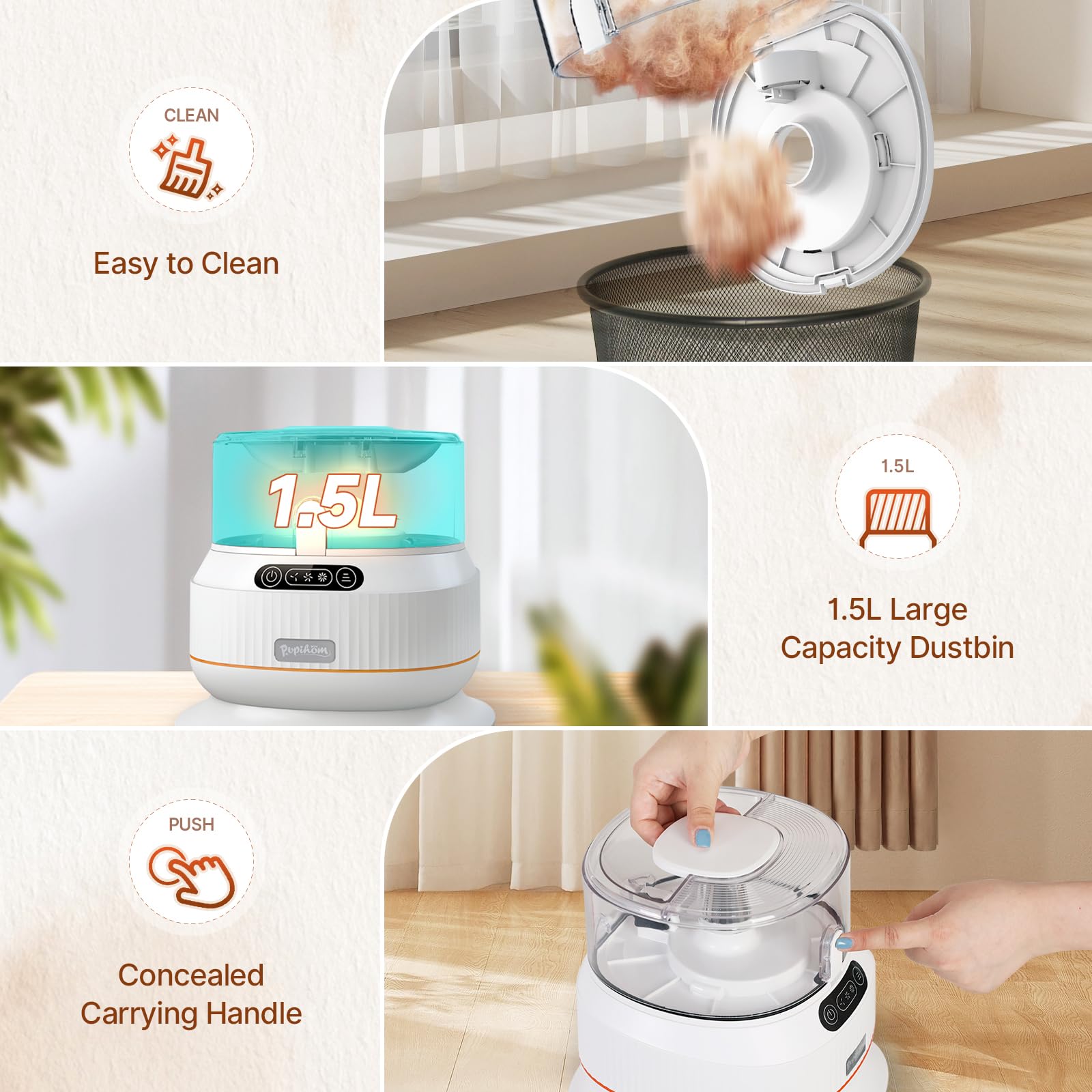 Pet Hair Vacuum Groomer for Dogs & Cats - 1.5L Capacity, 3 Adjustable Suction Modes, Low Noise - Perfect for Home Grooming, Shedding Control & Pet Hair Removal