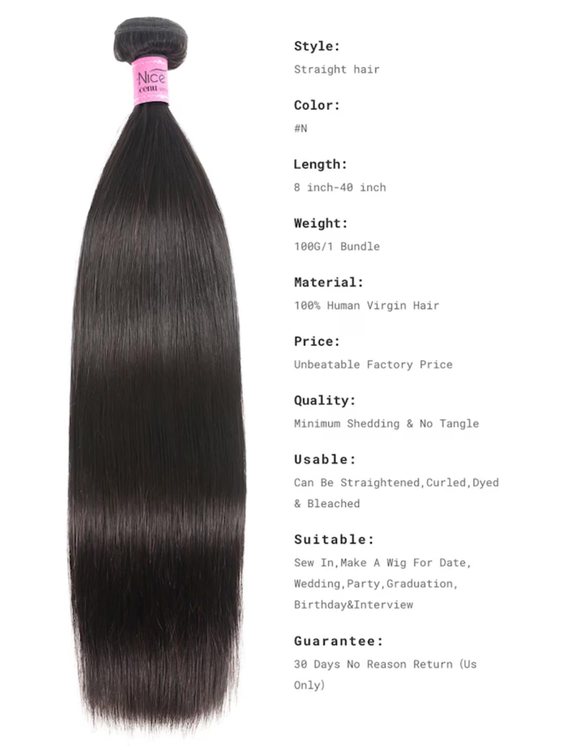 UNice Brazilian Straight 100% Virgin Human Hair Extensions - 3 Bundles Weft (10 12 14 Inch) | Natural Black Color | Perfect for Daily Wear, Styling & Special Occasions