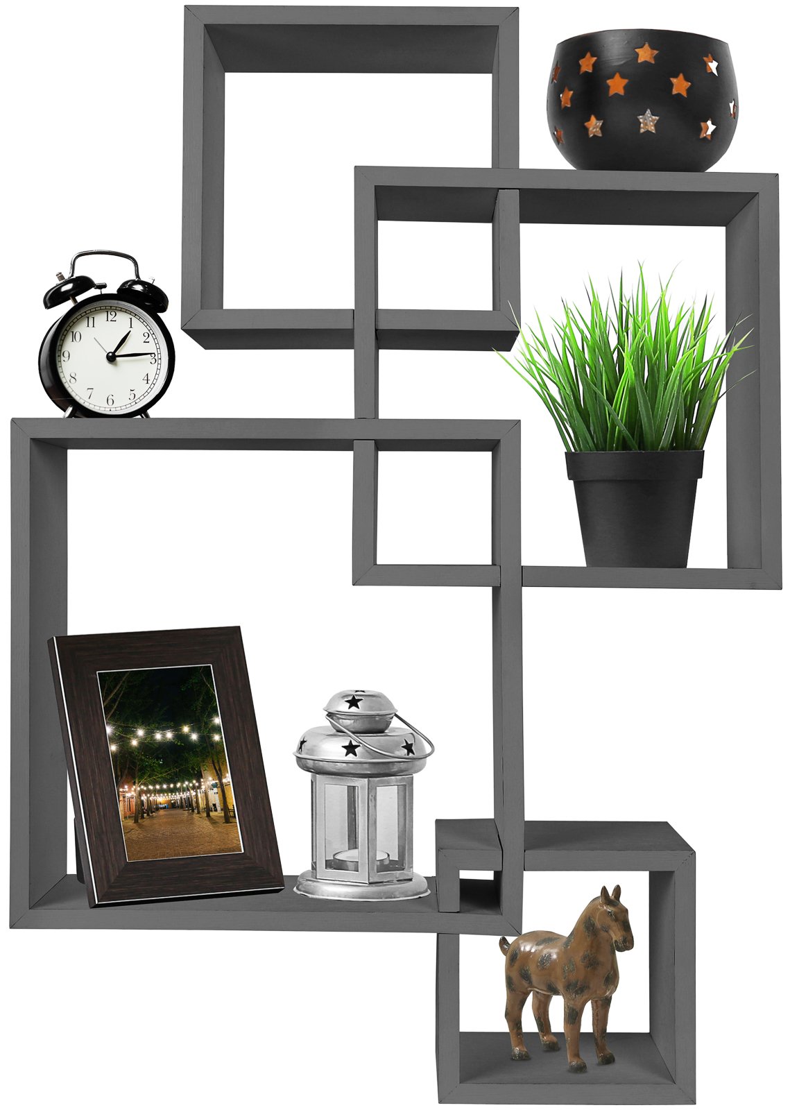 Greenco Gray Floating Cube Shelves - Set of 4 Modern Wall Mounted Shelves for Bedroom, Living Room & Office Decor - Minimalist Square Shelves for Displaying Books, Plants & Home Decor - Perfect for Small Spaces & Contemporary Interior Design