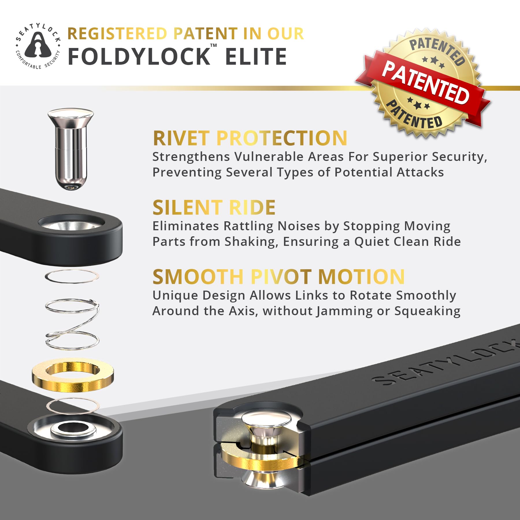 Seatylock FoldyLock Elite Folding Bike Lock - 18/18 High Security Sold Secure Gold Rated Bicycle Lock - Heavy Duty Anti-Theft with Keys & Mount Case - 43.3