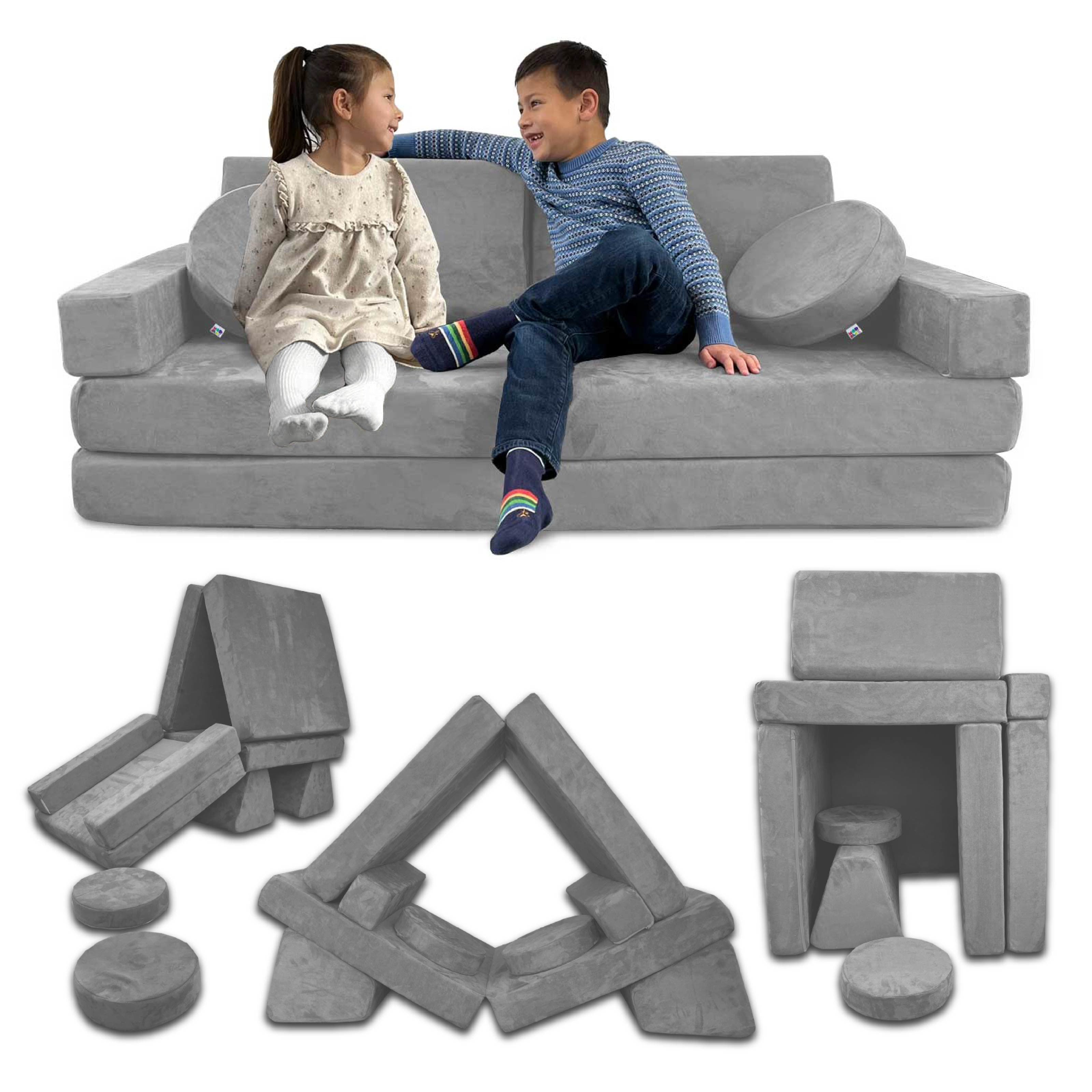 10-Piece Soft Modular Microsuede Foam Kids Play Couch Set - Durable & Washable for Playroom, Bedroom, or Living Room - Perfect for Toddlers & Children's Indoor Playtime, Reading Nook, or Nap Space