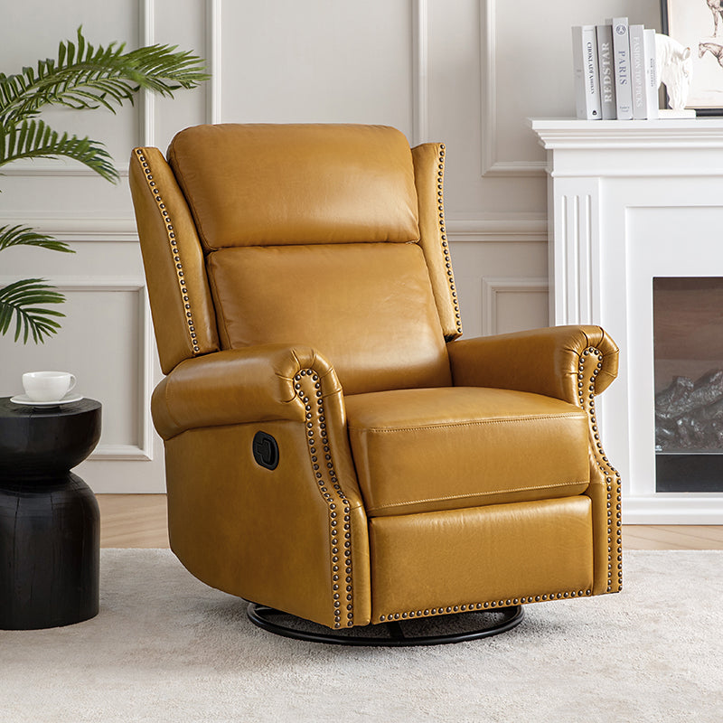 Martina Genuine Leather Manual Swivel Glider Recliner Chair - Comfortable Living Room Seating for Relaxing, Reading & Nursing